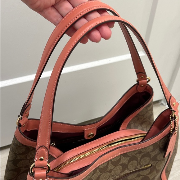 Coach (NWOT) Kristy Shoulder Bag in Signature Canvas with Light Coral Trim - Picture 9 of 14